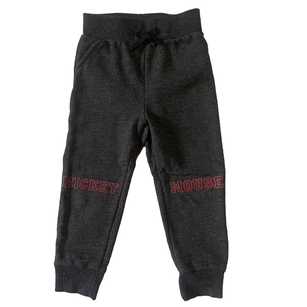 Disney Mickey Fleece Joggers Size 2T Elastic Waist Cuff Ankle Gray